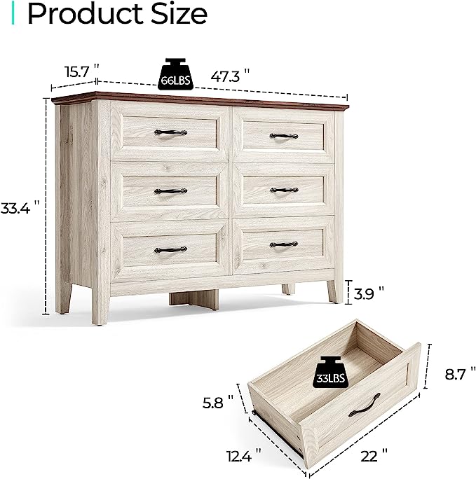Sonoma Bedroom Dresser with 6 Drawers, 47.17