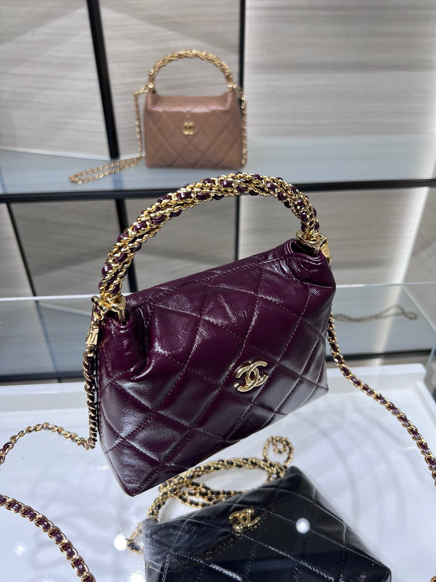 Mini Hobo Bag with Top Handle（Burgundy）