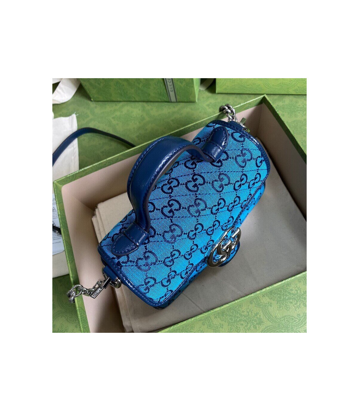 Gucci GG Marmont Multicolour Mini Top Handle Bag Blue
