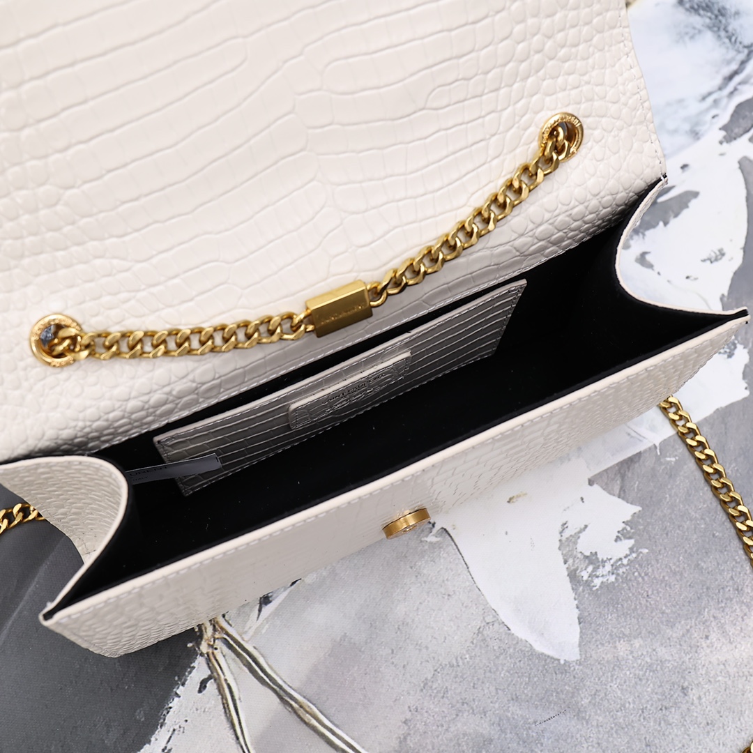 Saint Laurent Kate Medium Chain Bag With Tassel In Shiny White