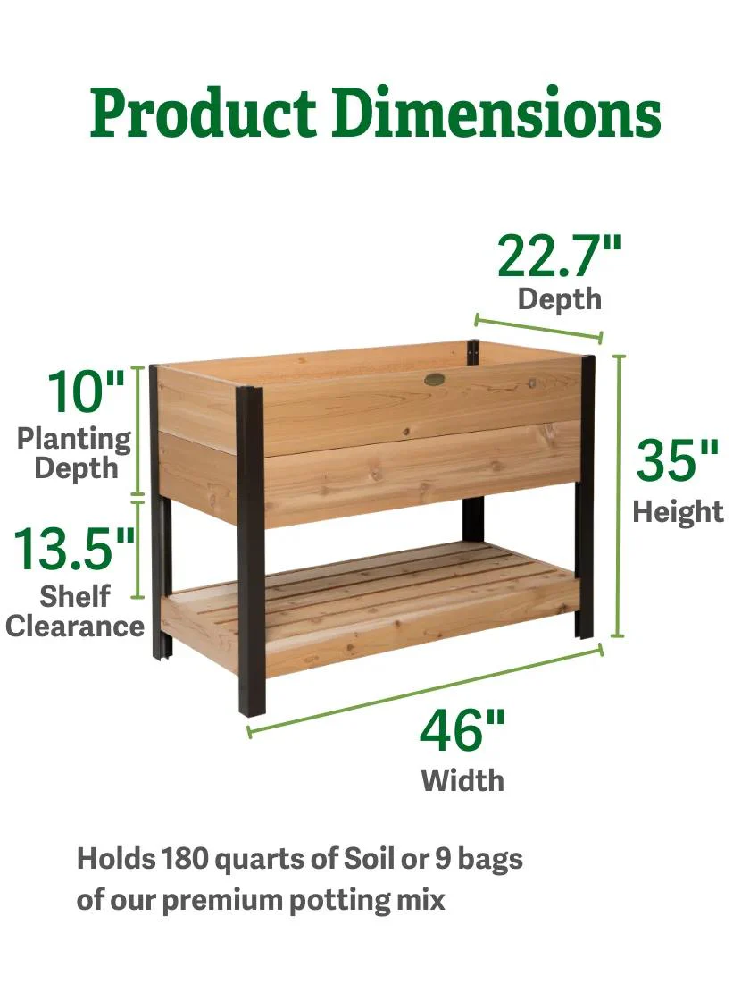 Elevated Cedar Planter Box with Shelf, 2' x 4'