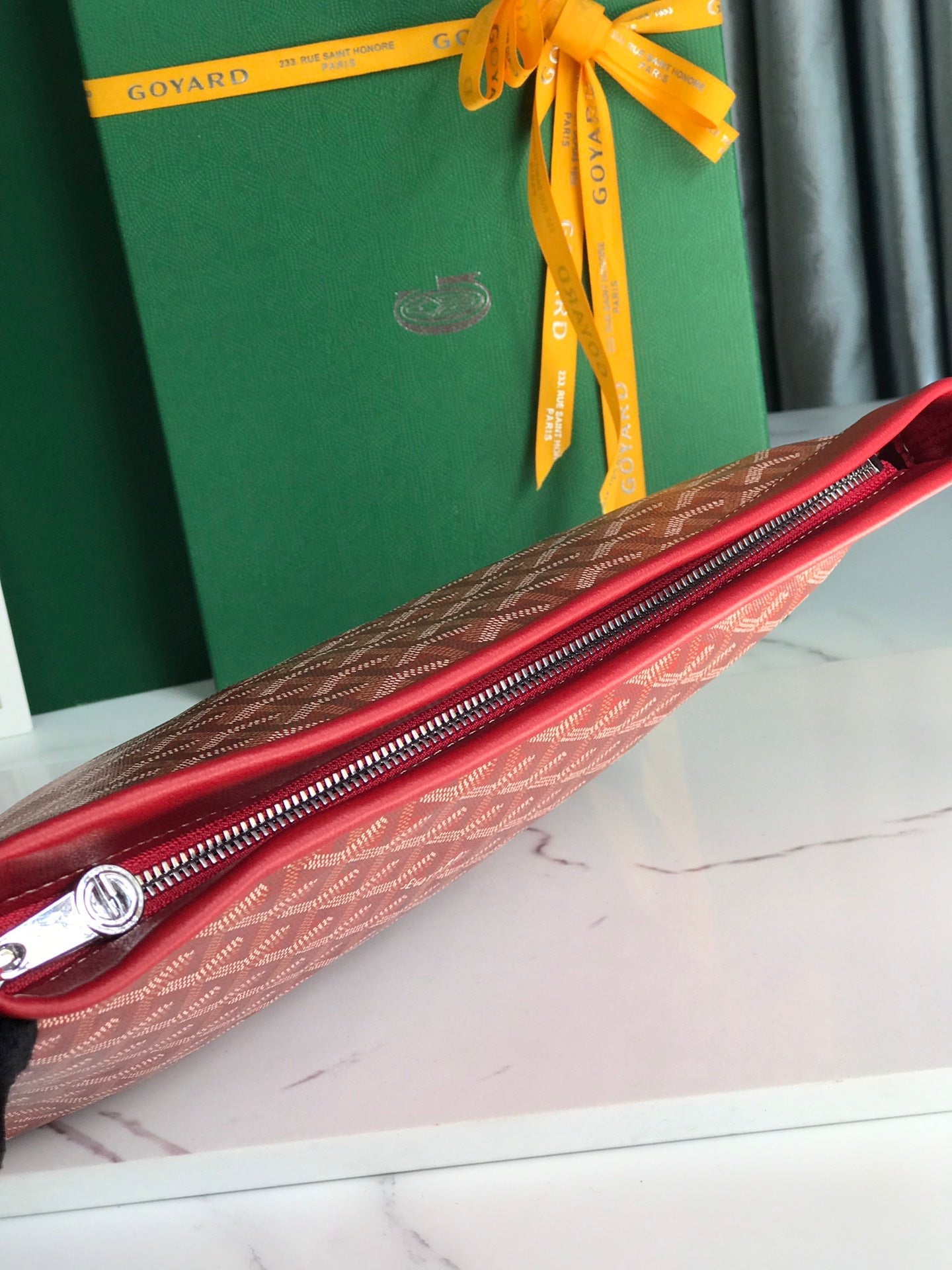 Goyard Conti Pouch 24cm Classic Red Lambskin And Goyardine Canvas