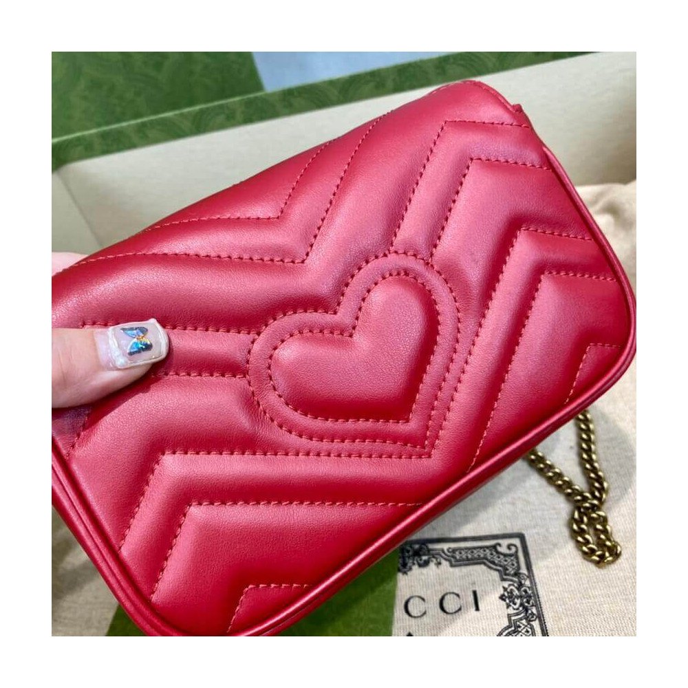 Gucci GG Marmont Matelasse Chevron Leather Super Mini Bag Red