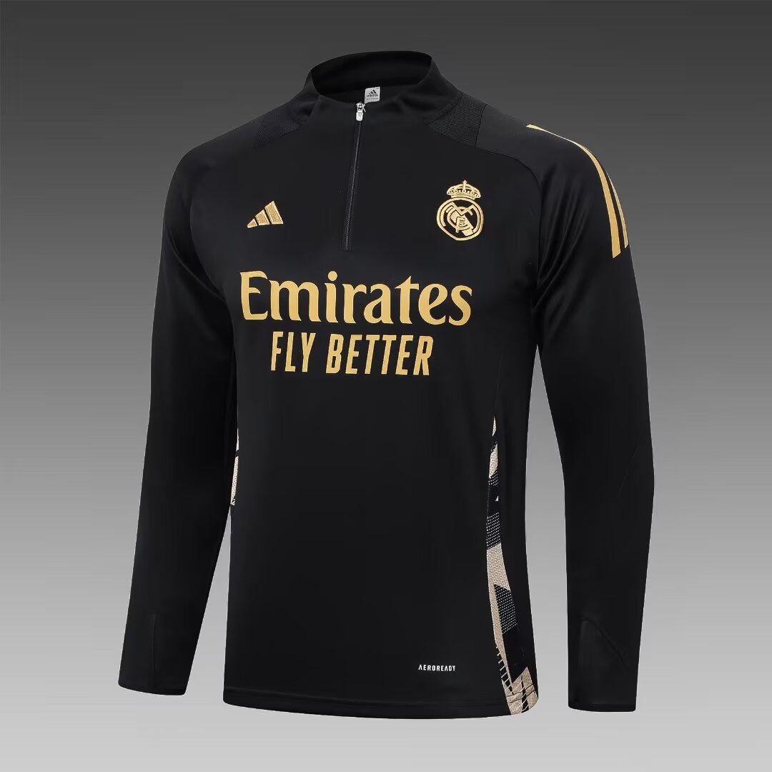 2024/2025 Real Madrid Half-Pull Training Suit Black Football Shirt 1:1 Thai Quality