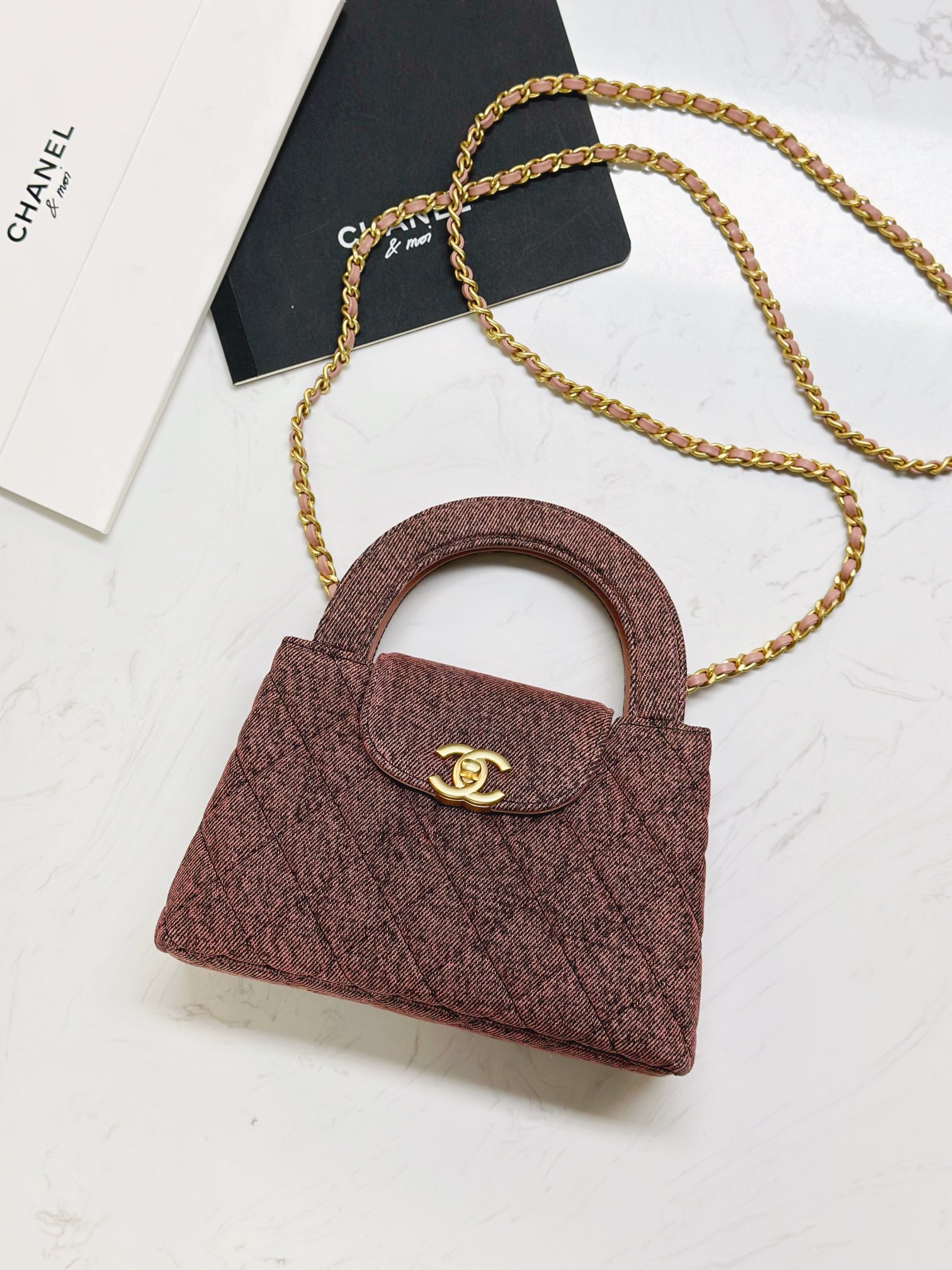 CHANEL 24A rust red denim Kelly