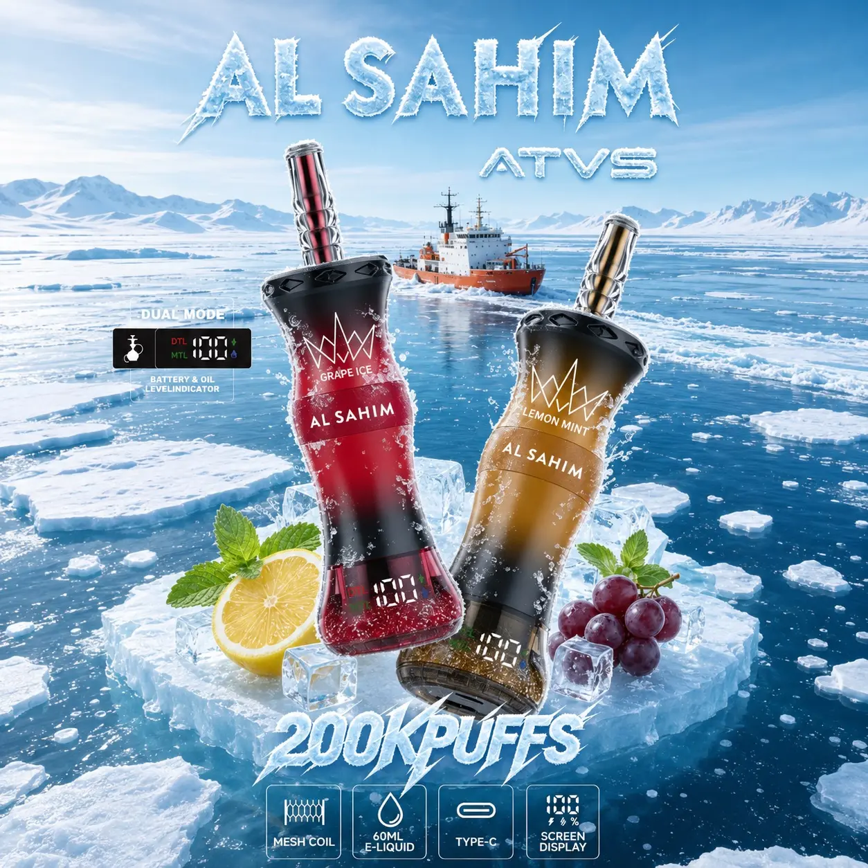 ATVS AL SAHIM 200000 200K Puffs Dual Mode LCD Display Disposable Vape Pen