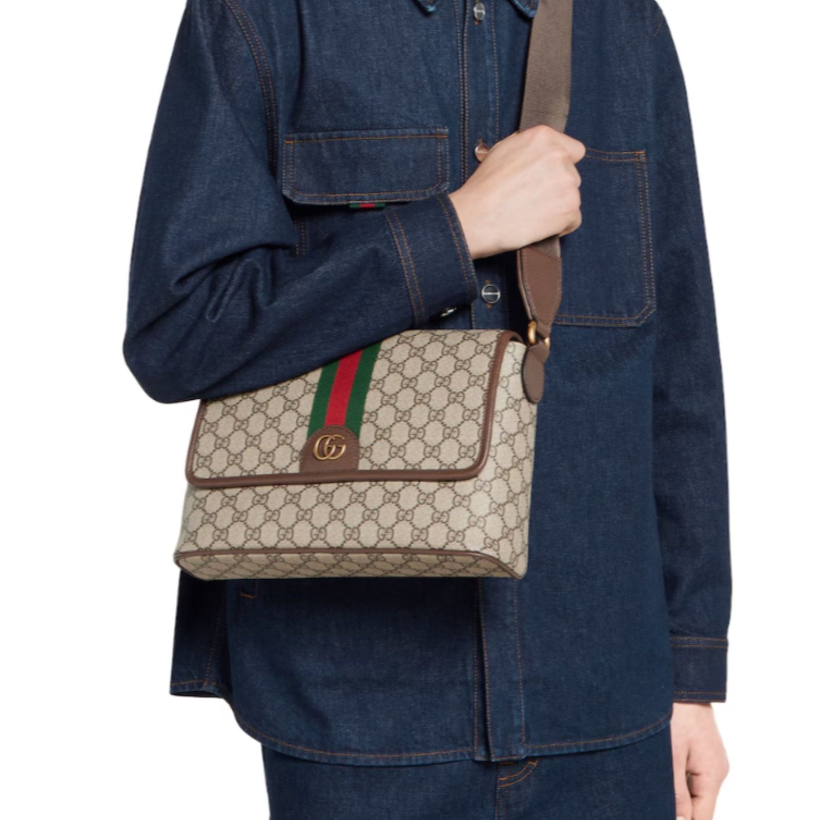 Gucci Ophidia Medium Messenger Bag 29.5cm/11.6in Beige And Dark Brown GG Monogram Coated Fabric 834467