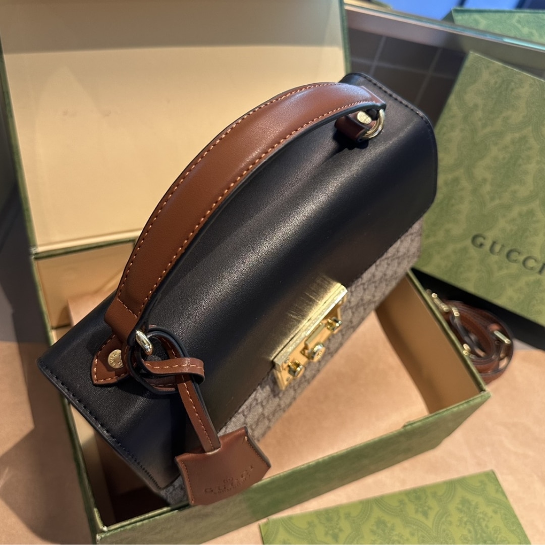Gucci Paddle Lock Gg Supreme Top Handle Black 28Cm
