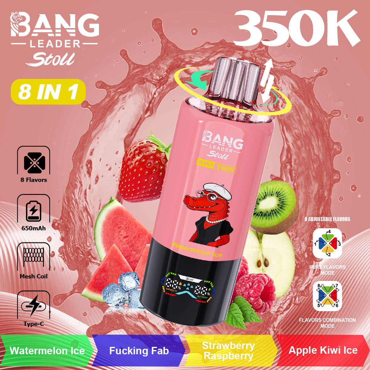 Bang Leader 350K Puffs 8-in-1 Prefilled Vape | 8 Flavors in 1 Device,  Rechargeable, 3%  5%