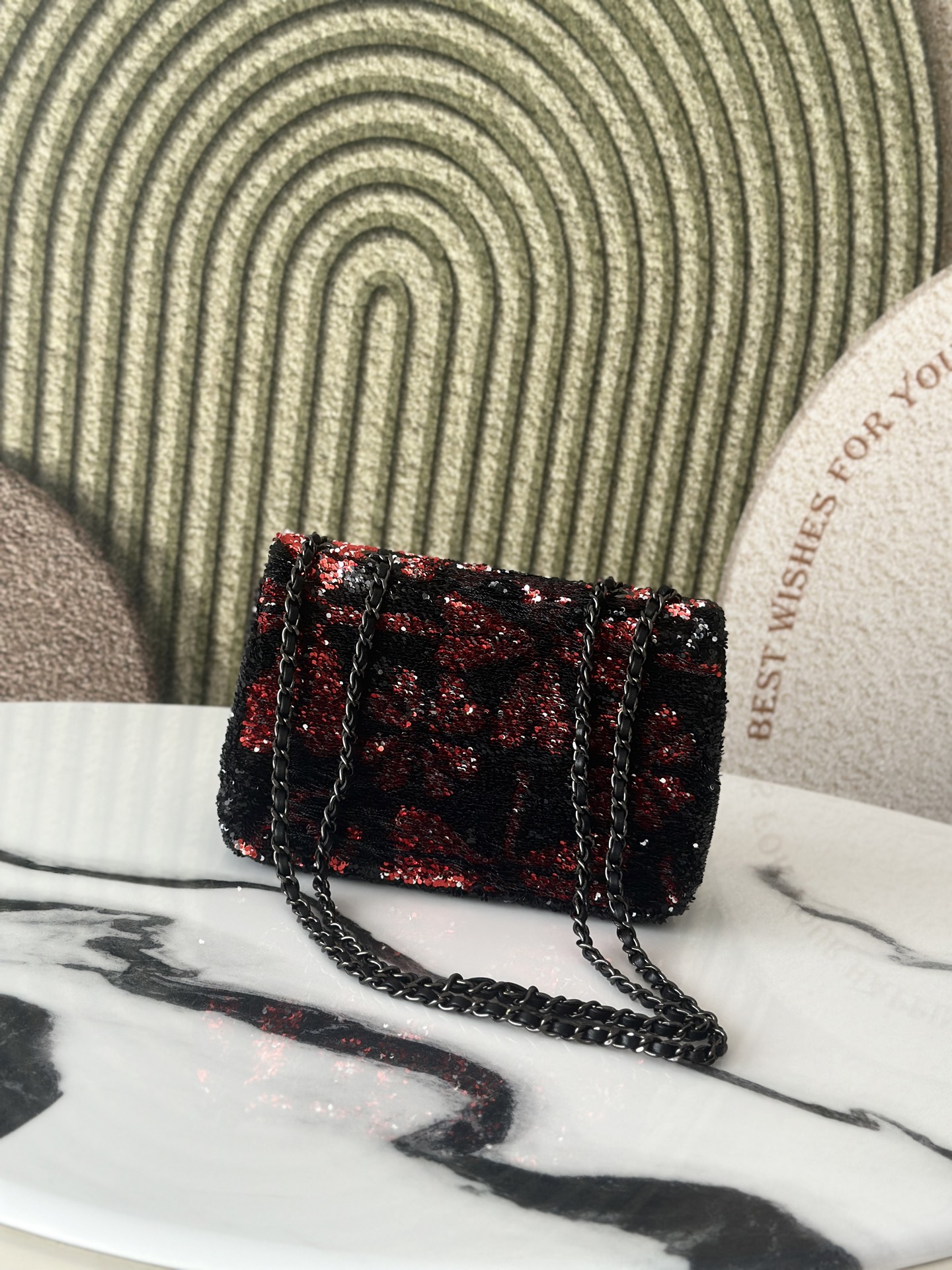 Limited Edition Red & Black Sequin Classic Flap Bag with Gunmetal Hardware