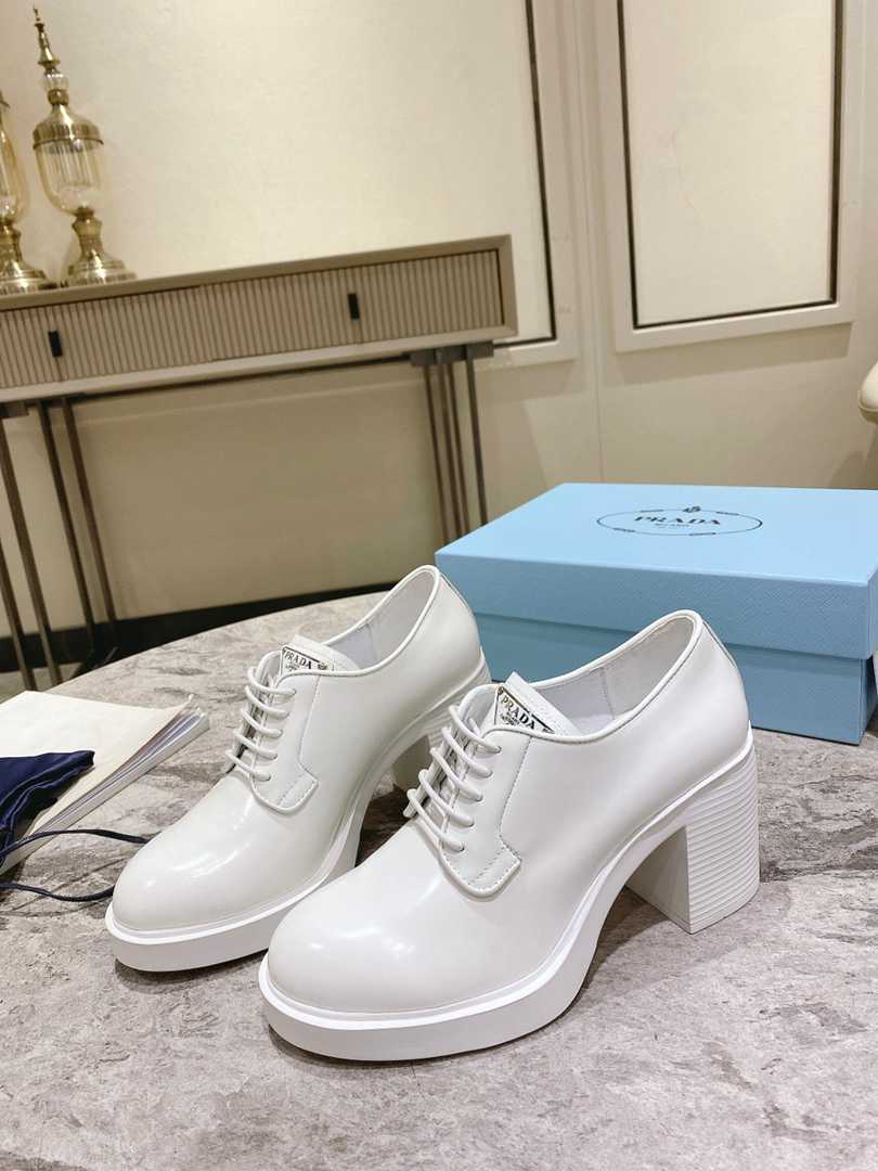 Prada Heeled Brushed Leather Lace-Ups White
