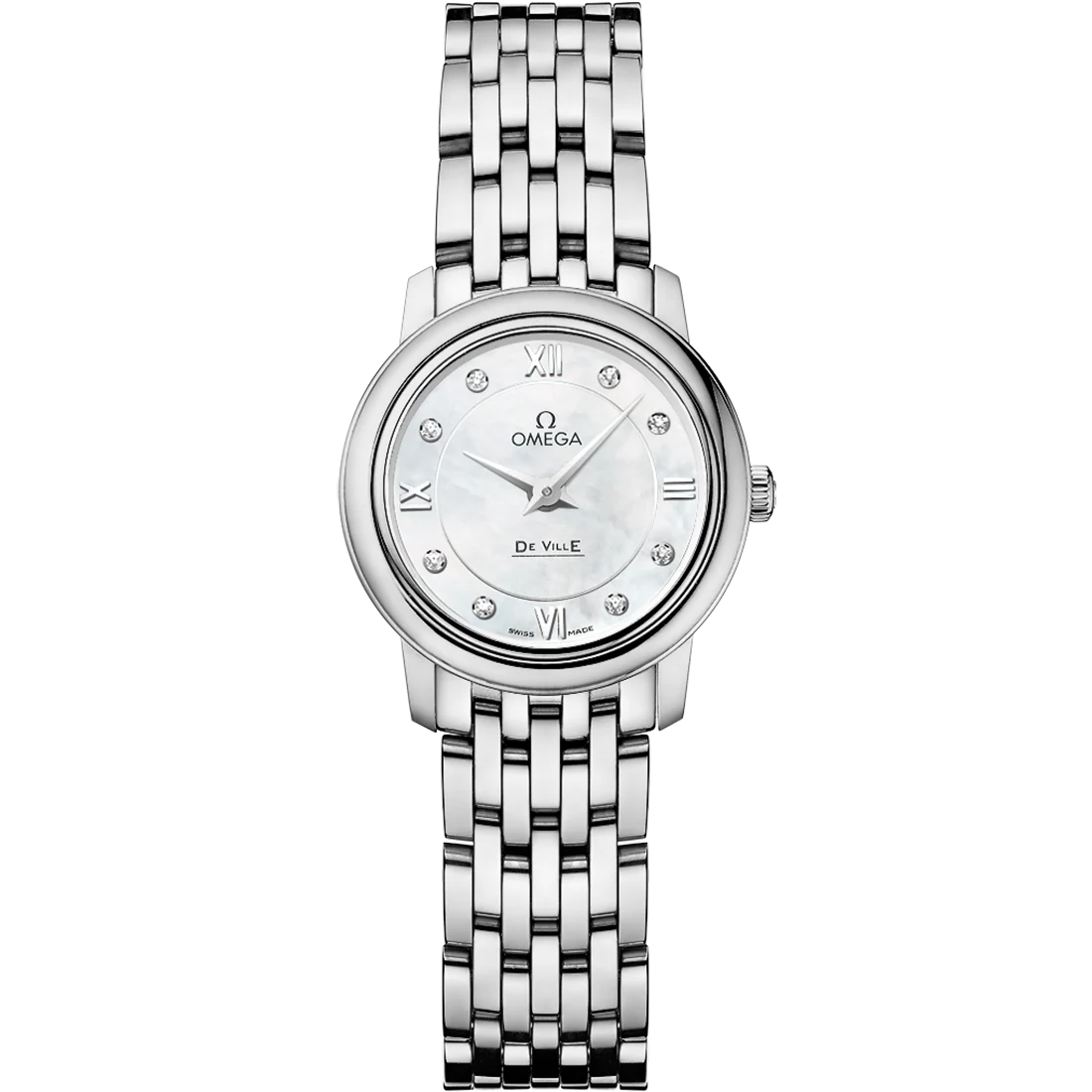 Omega De Ville Prestige 24.4 mm White Dial with Diamonds Stainless Steel Bracelet 424.10.24.60.55.001