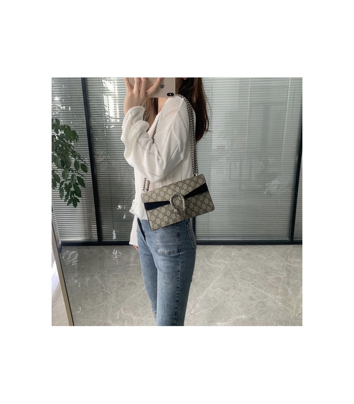 Gucci Dionysus Small Shoulder Bag in GG Supreme with Crystals Black 25cm