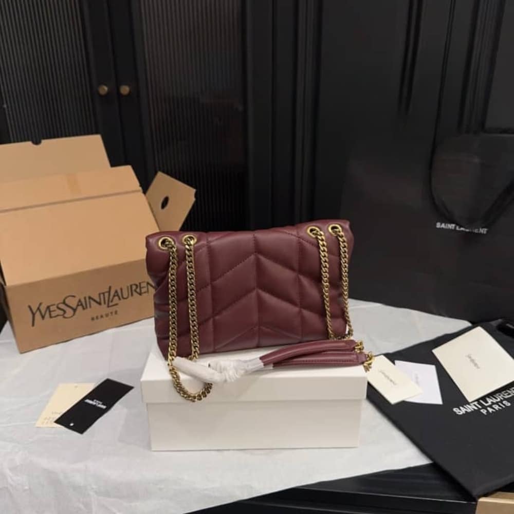 Saint Laurent Toy Puffer In Shiny Leather Burgundy 22Cm 759337Aaffa6593