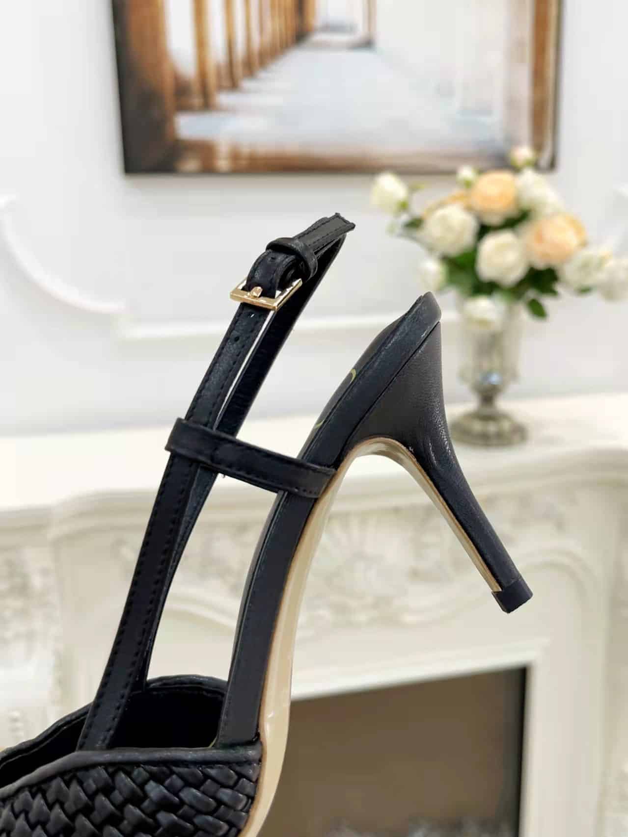 Valentino Garavani Vlogo Woven Leather Slingback Pumps Black