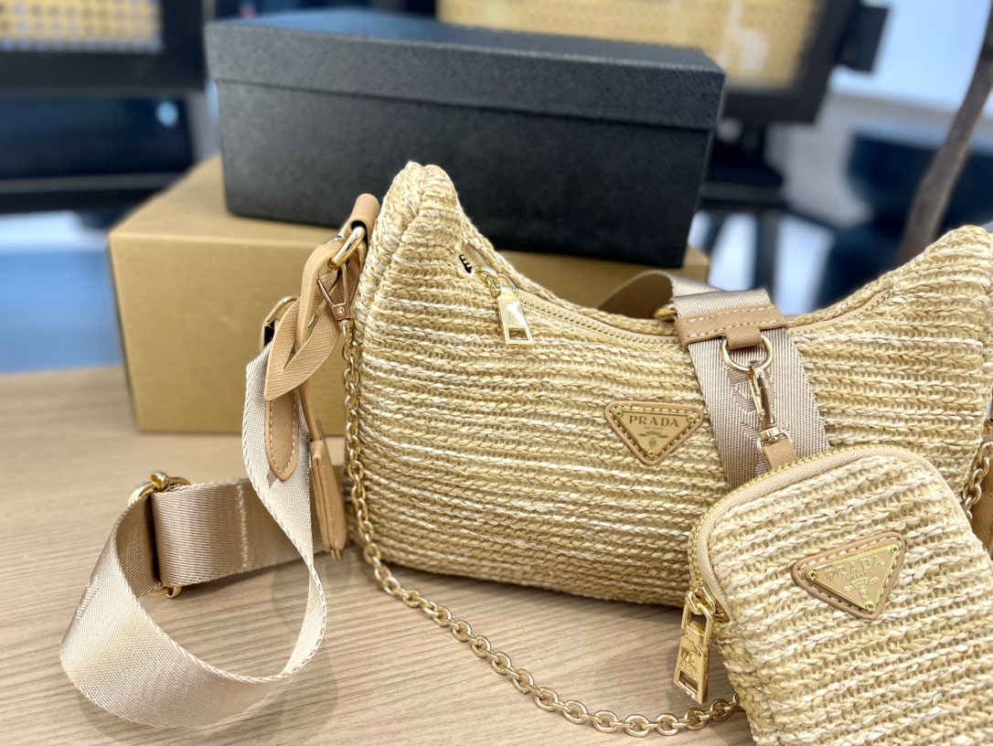 Prada Re-Edition 2005 Raffia Bag Tan