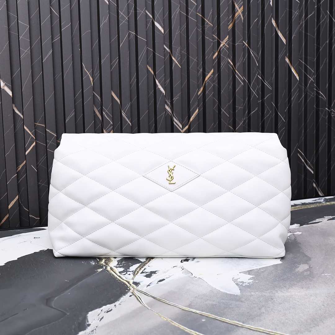 Saint Laurent Sade Puffy Leather Envelope Clutch Bag White