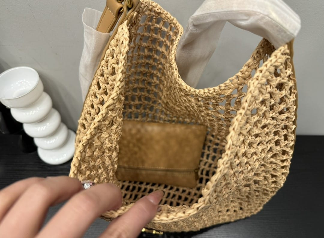 Saint Laurent Oxalis In Raffia Crochet And Leather Naturel 41Cm 773984Gaaeb9718