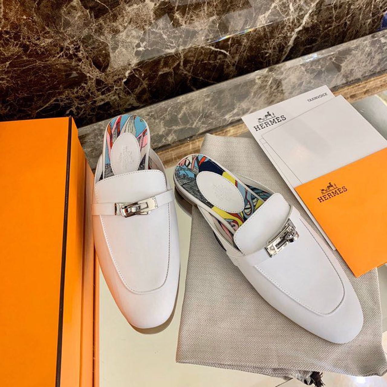 HERMES OZ MULE WHITE