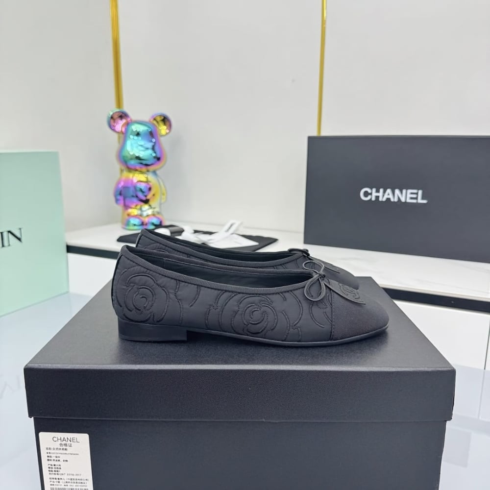 Chanel Ballet Flats Embroidered Fabric And Grosgrain Black G02819 B21026 94305