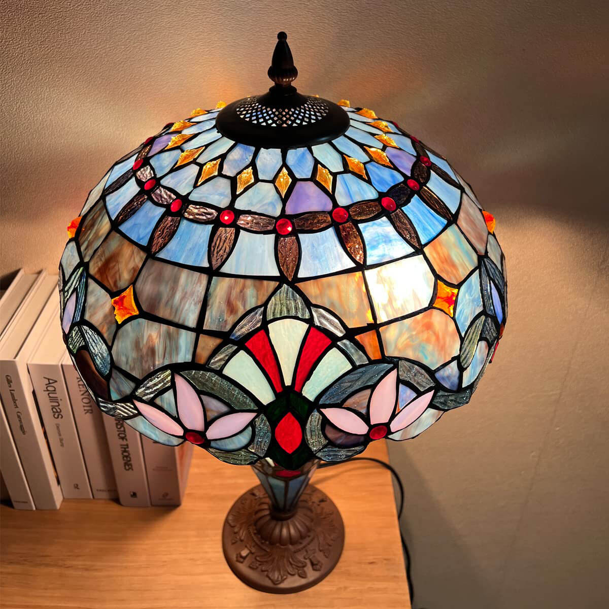 Tiffany Large Table Lamp 3-Light With Nightlight Rustic Victorian Style Desk Light