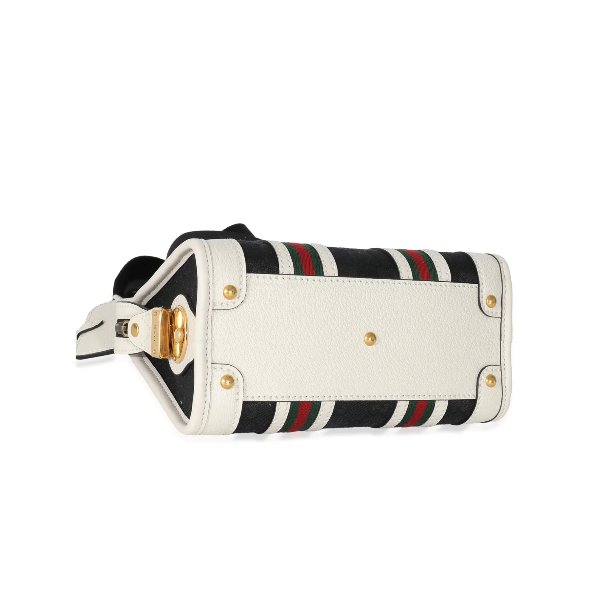 Gucci Black White Canvas Mini Double G Top Handle Bag 22cm/8.6in