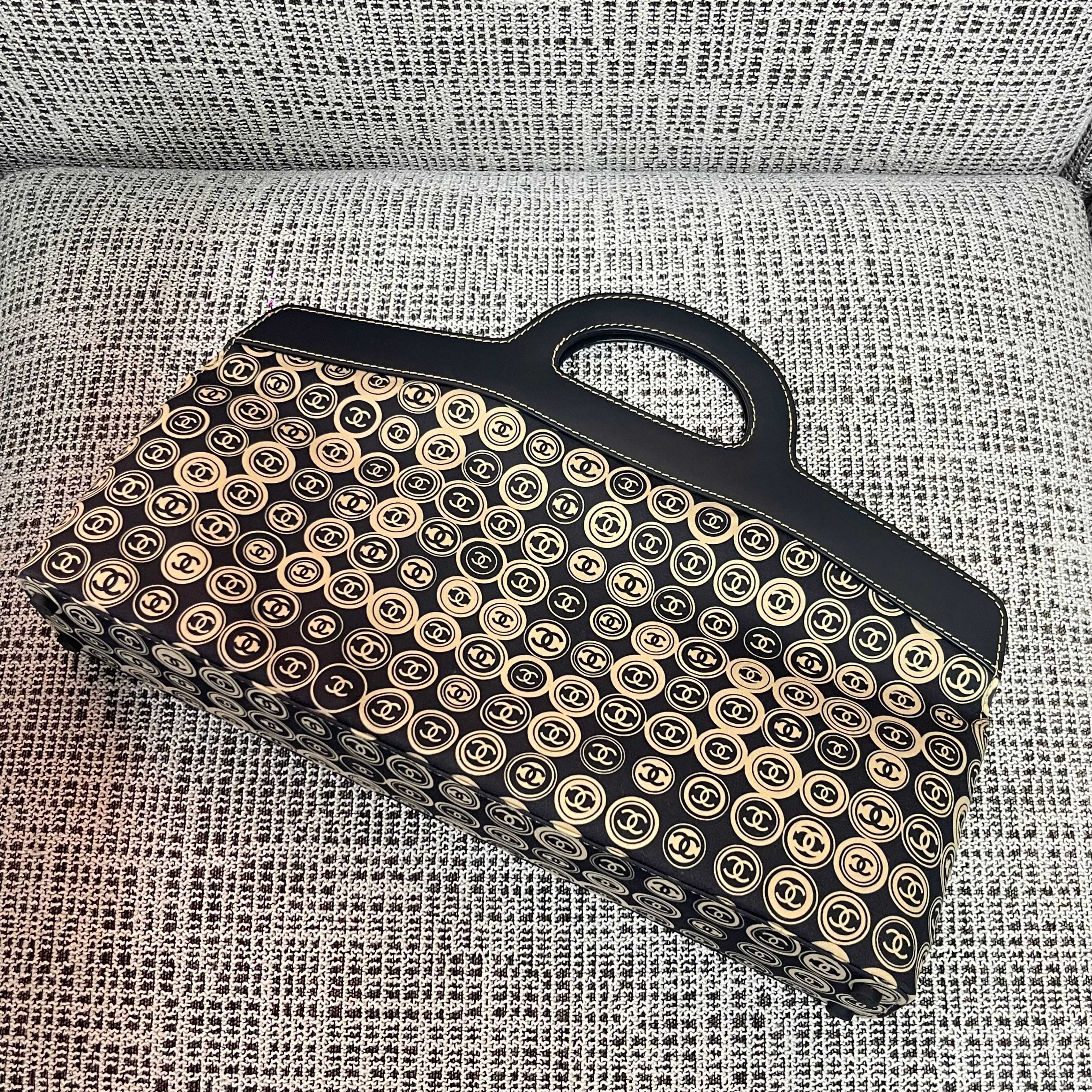 Vintage CoinMonogram Large Tote Handbag in Black & Beige Canvas