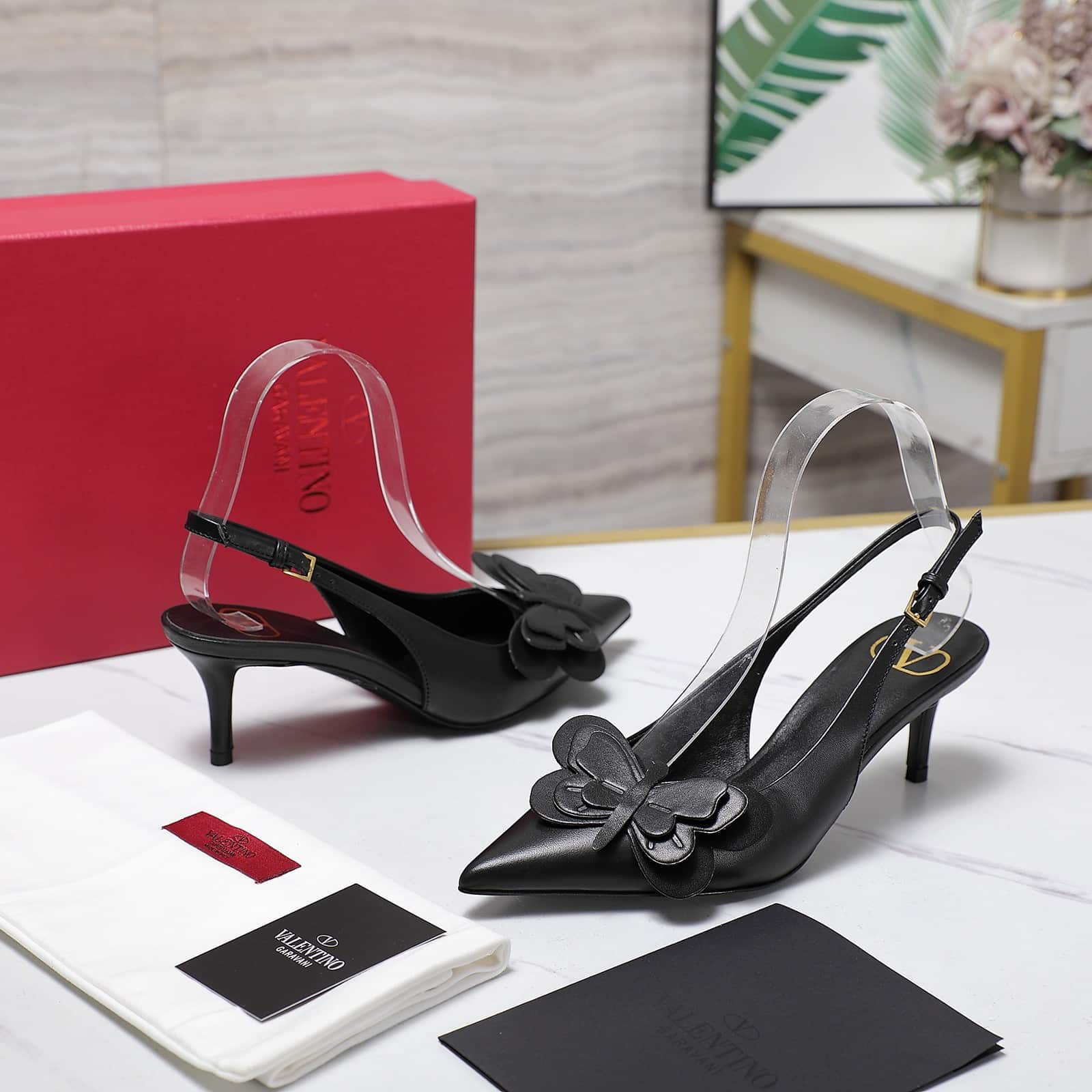 Valentino Garavani Papier Phalène Slingback Pumps Black