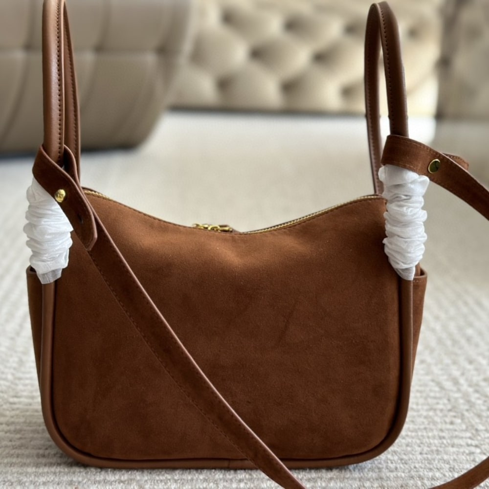 Prada Suede Hand Bag Cocoa Brown 26Cm