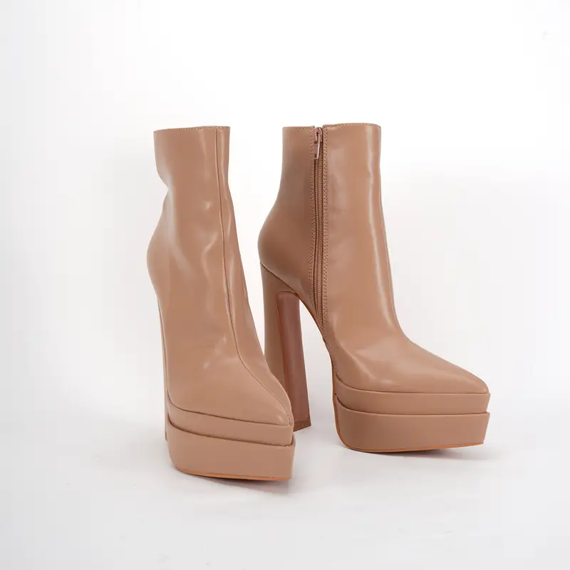 Chic Comfort Elegant Black Platform Ankle Boots with Pointed Toe and Double Layer