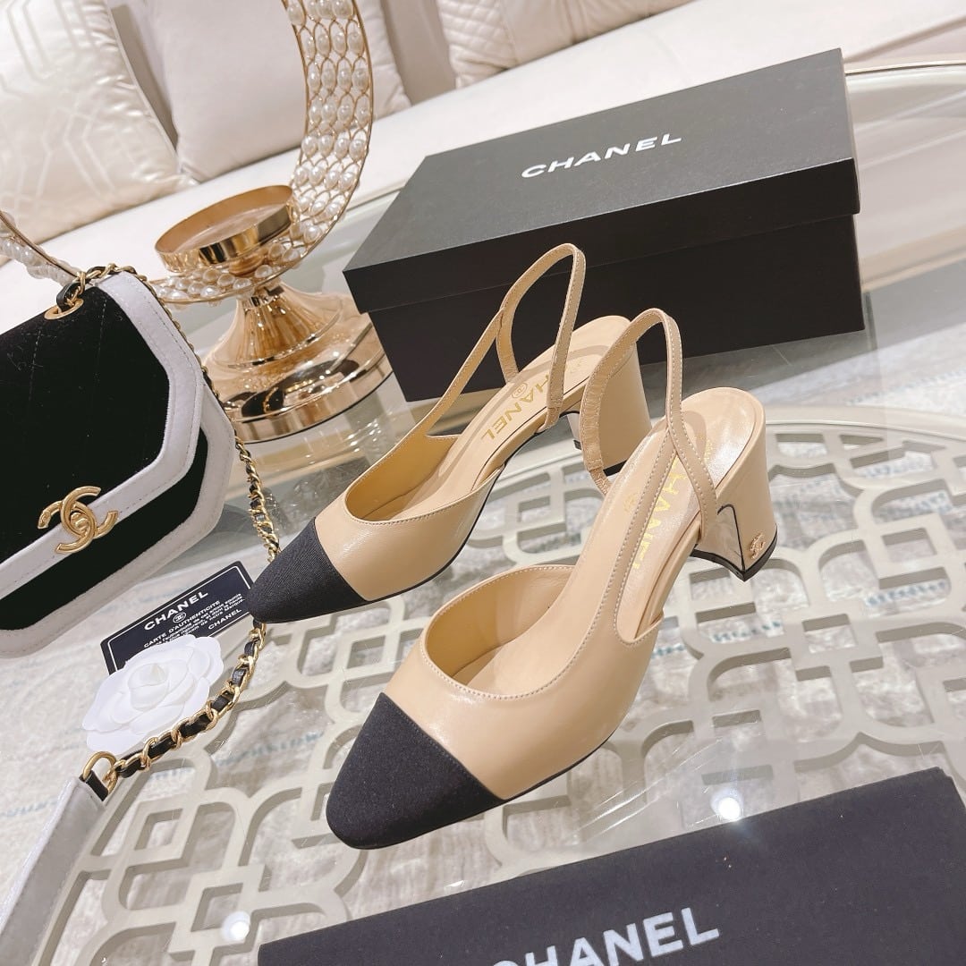 Chanel Slingbacks Grosgrain Beige & Black G31318 Y50006 C8378
