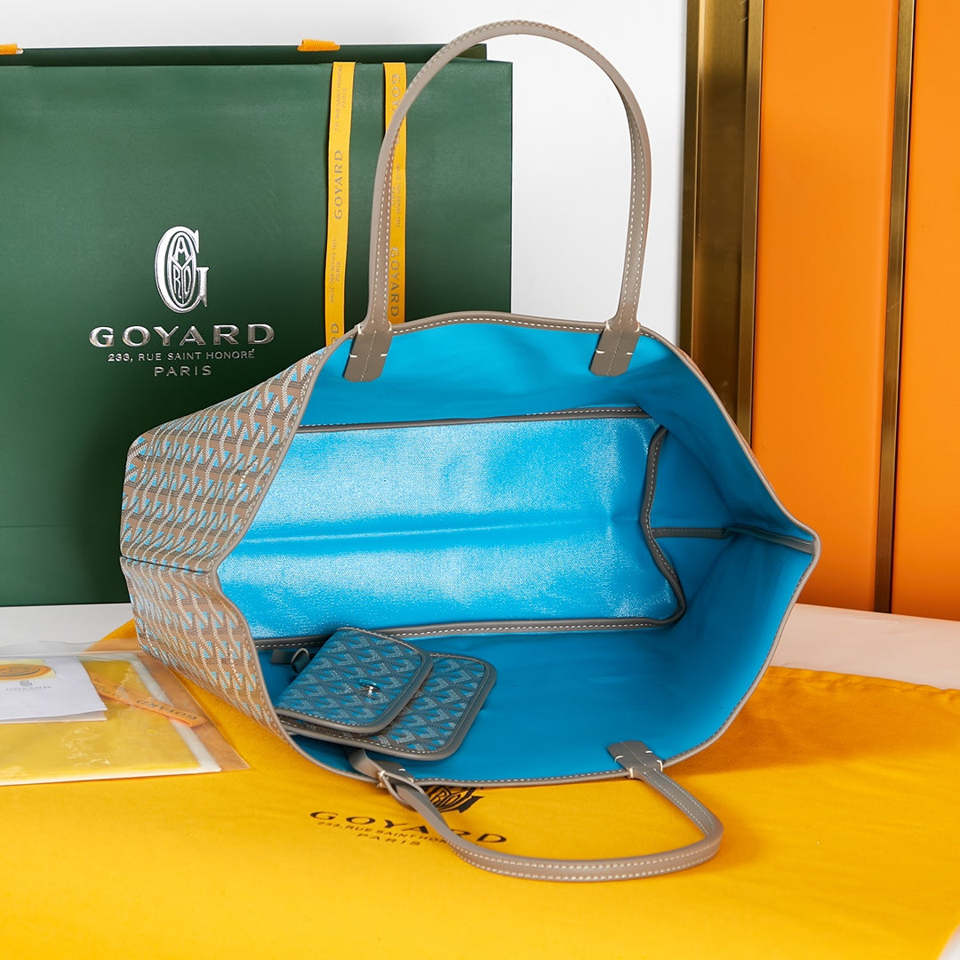Goyard Saint Louis Pm 34Cm Brown Sky Blue Canvas Chevroches Calfskin