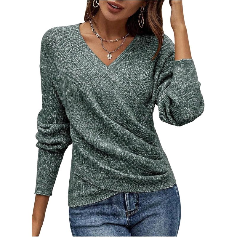 Women's V Neck Long Sleeve Off Shoulder Sweaters