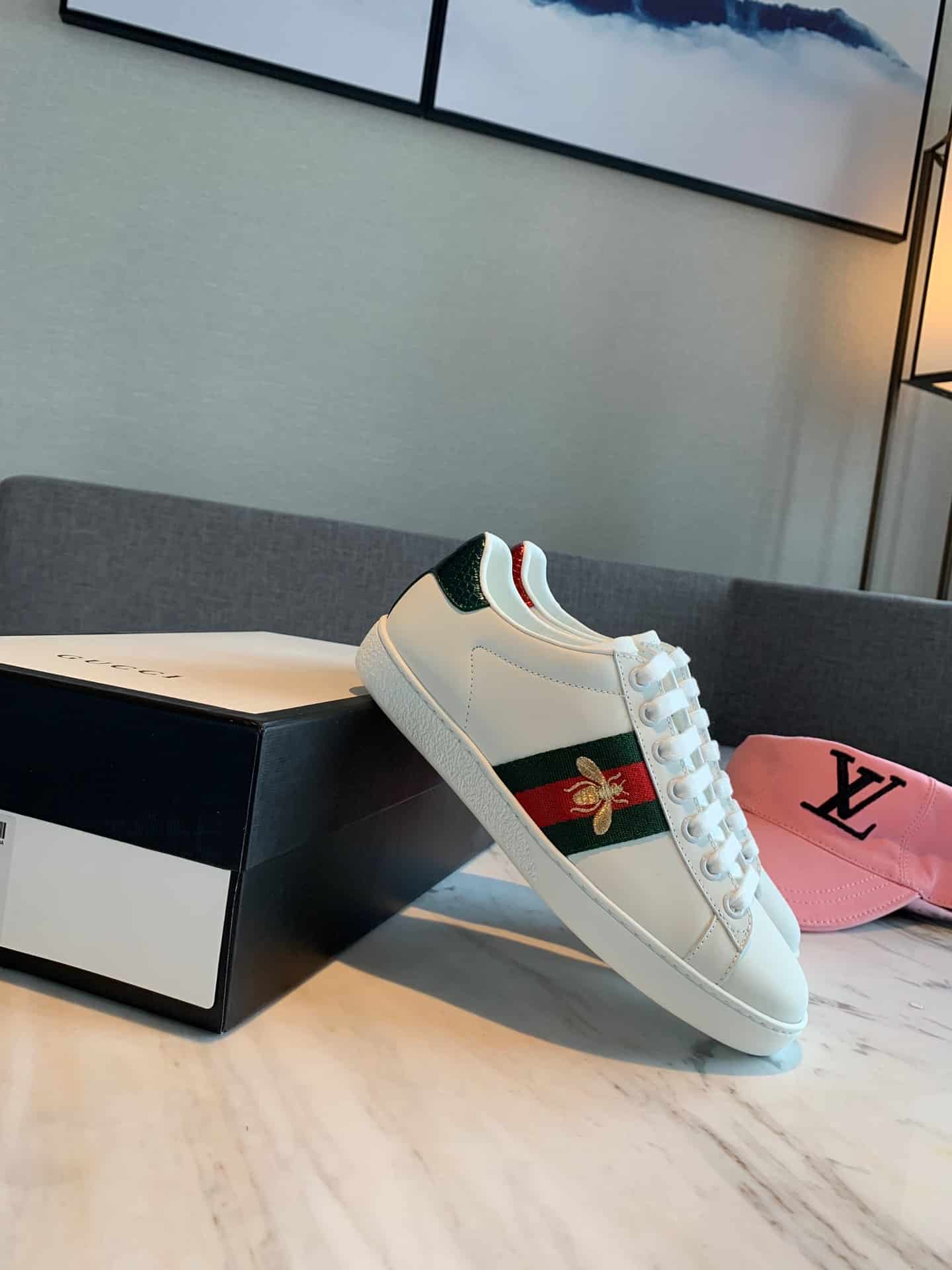 Gucci Ace Embroidered Sneaker Bee White
