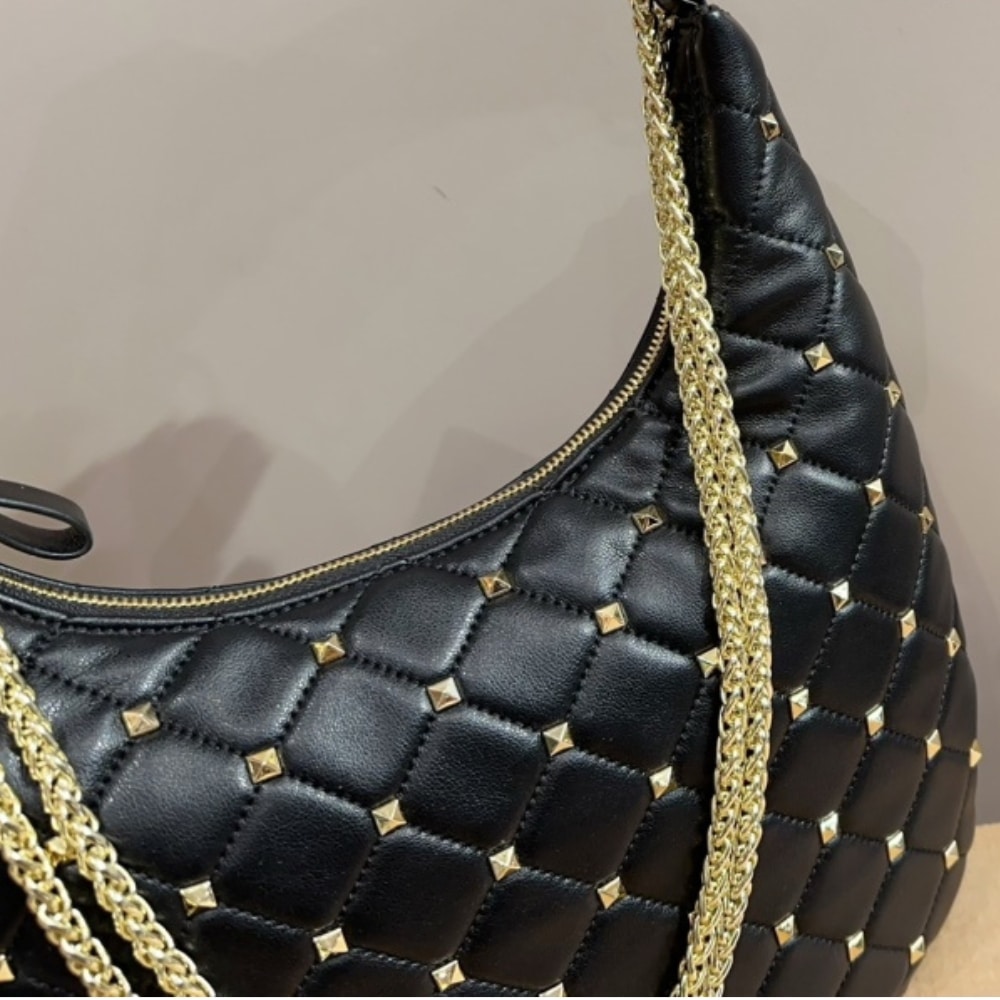 Valentino Rockstud Spike Leather Hobo Bag Black 28Cm 3W2B0M32Was
