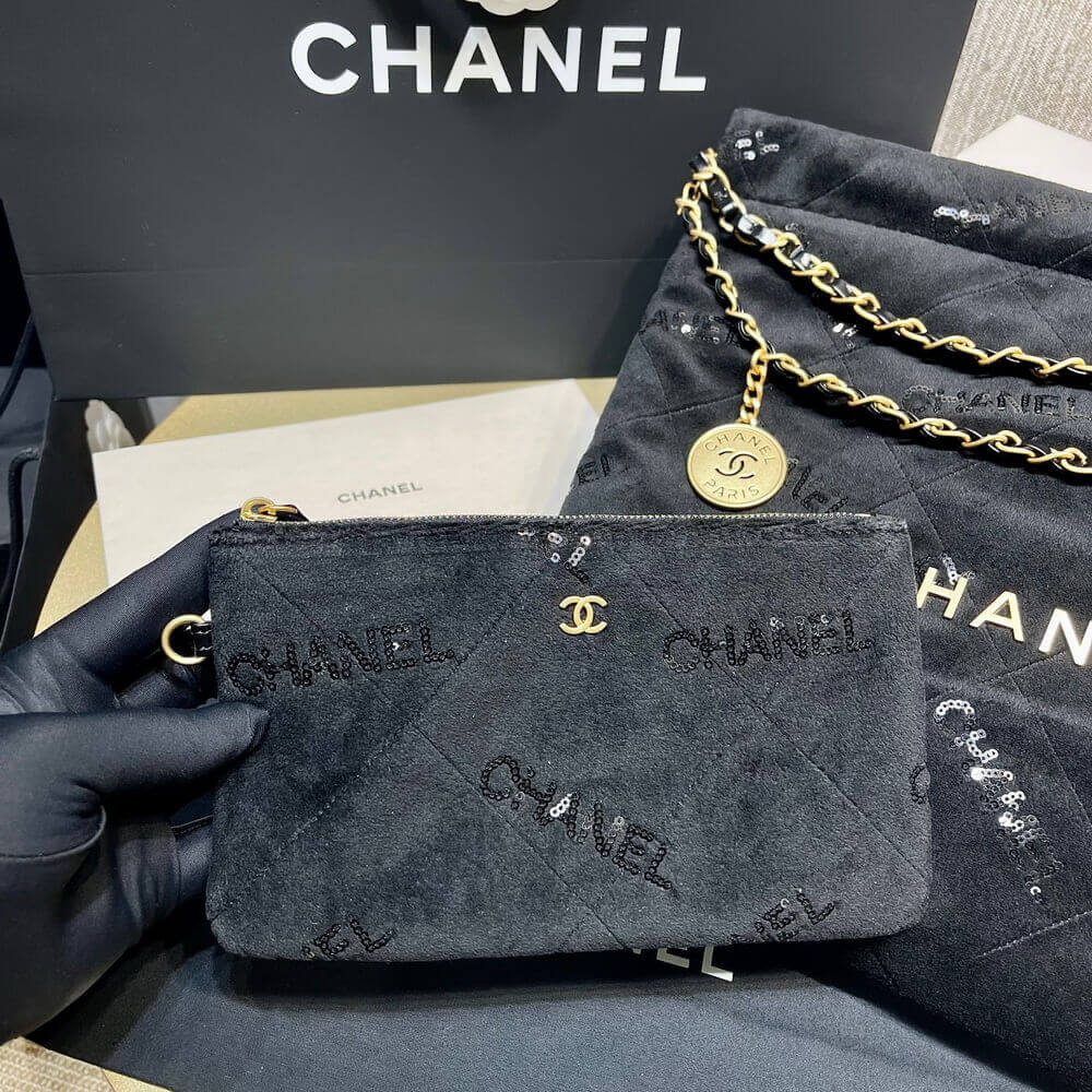 Chanel 22 Small Handbag Velvet With Sequins 37cm