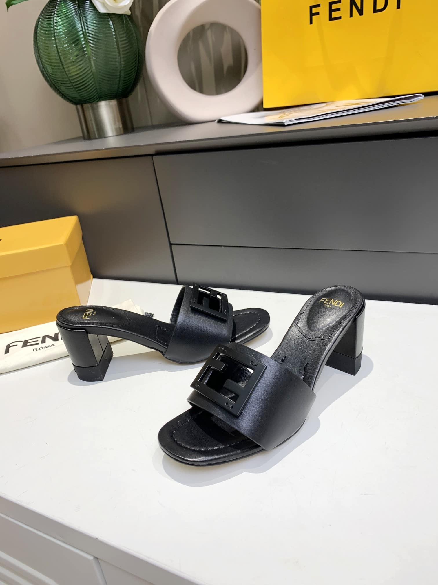 Fendi Signature Leather High Heel Black