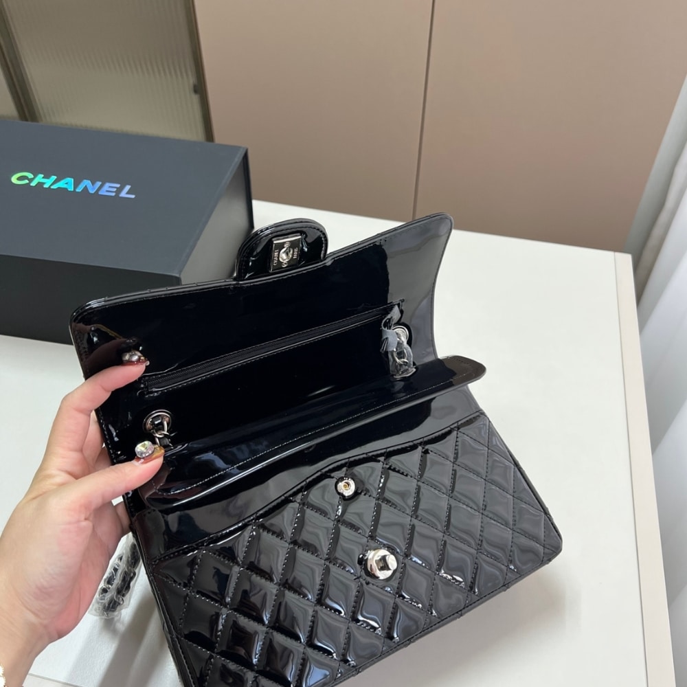Chanel Medium Classic Double Flap Bag Patent Leather Black 26Cm/10.2in