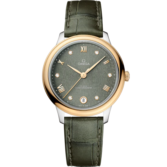 Omega De Ville Prestige 34mm Green Dial with Diamonds Stainless Steel and 18k Yellow Gold Strap 434.23.34.20.60.001
