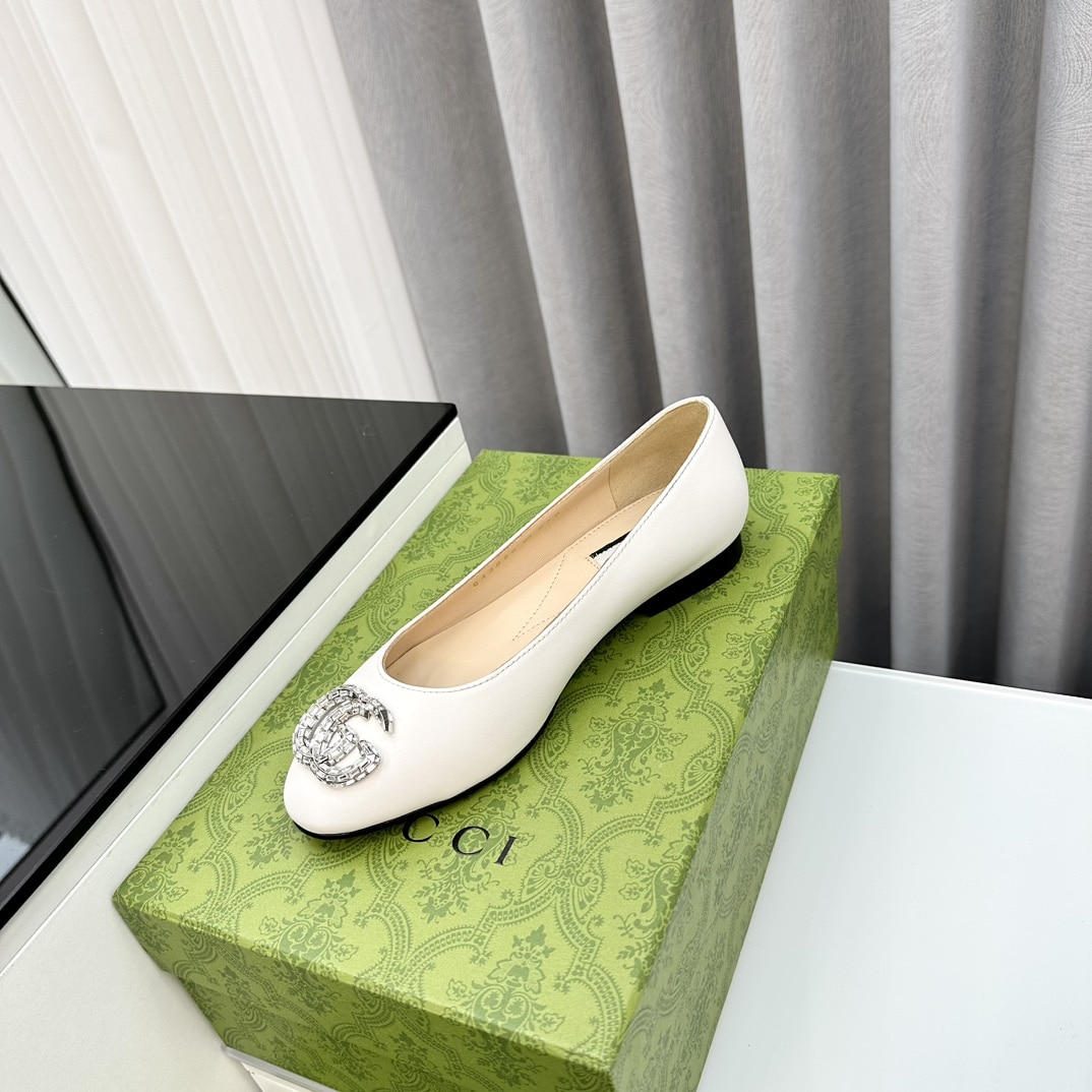 Gucci Crystal Gg Women’S Ballet Flat White
