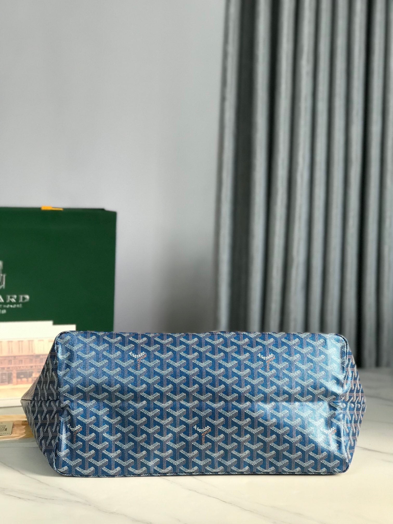 Goyard Saint Louis Gm Bag 40Cm Deep Blue Canvas Chevroches Calfskin