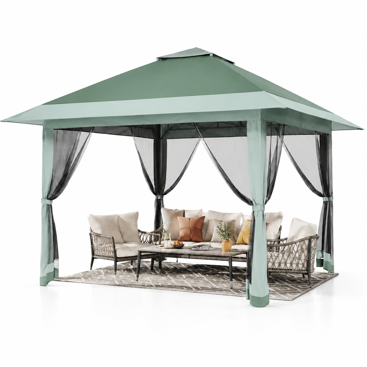 🔥Limited-Time Deal🔥13x13 Outdoor Pop Up Gazebo Tent – Large Shade Canopy with Mesh Netting, Double Vented Roof, 4 Sandbags & Wheeled Bag for Patio & Backyard