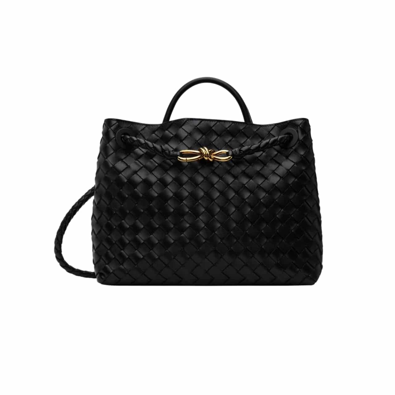 Bottega Veneta Andiamo Leather Top Handle Bag Black 25Cm