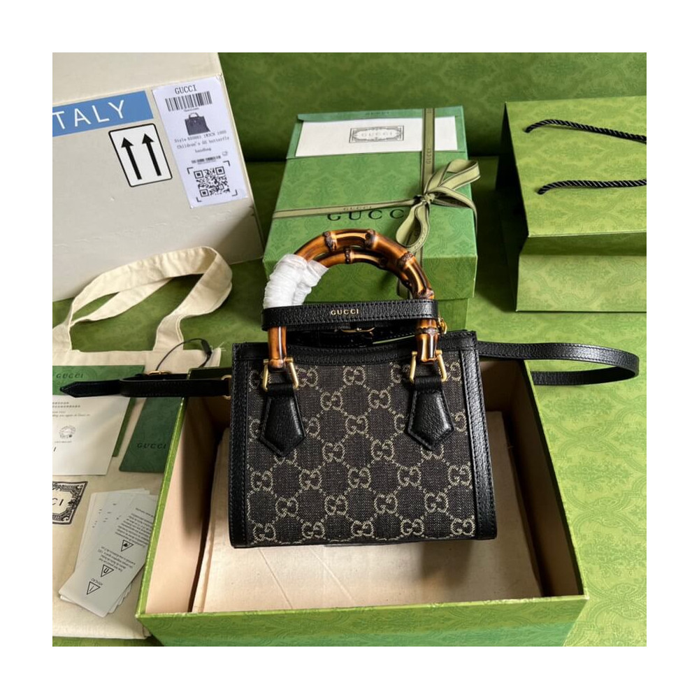 Gucci Diana Mini Tote Bag in Black Denim