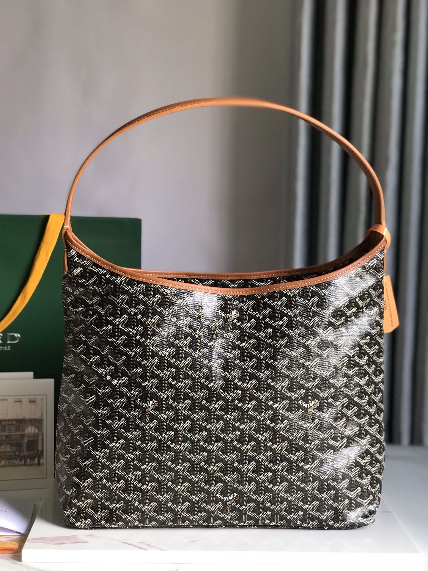 Goyard Hobo Boheme 42Cm Black And Tan Canvas
