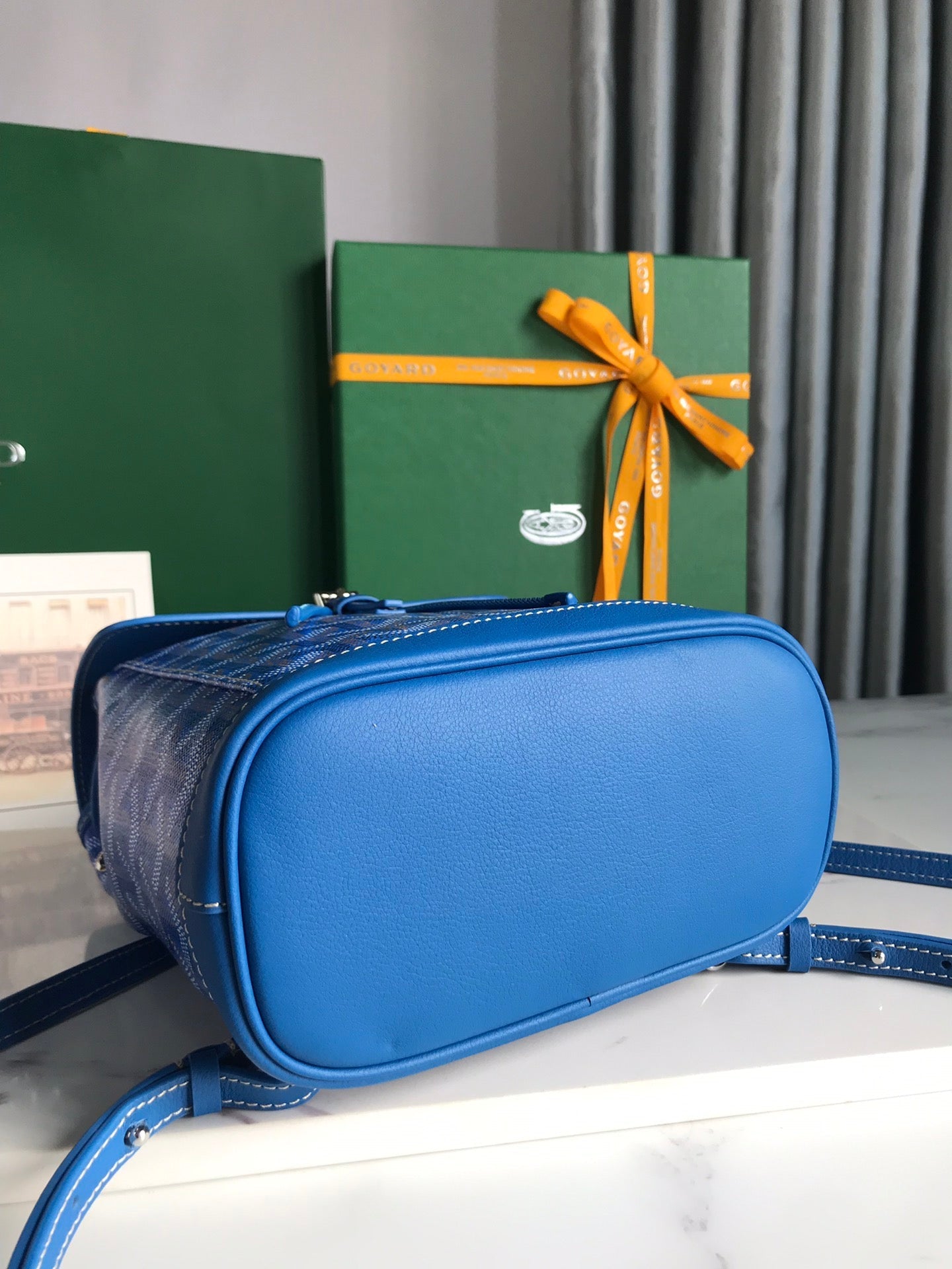 Goyard Alpin Mini Backpack 21 Cm Sapphire Blue Lambskin And Goyardine Canvas