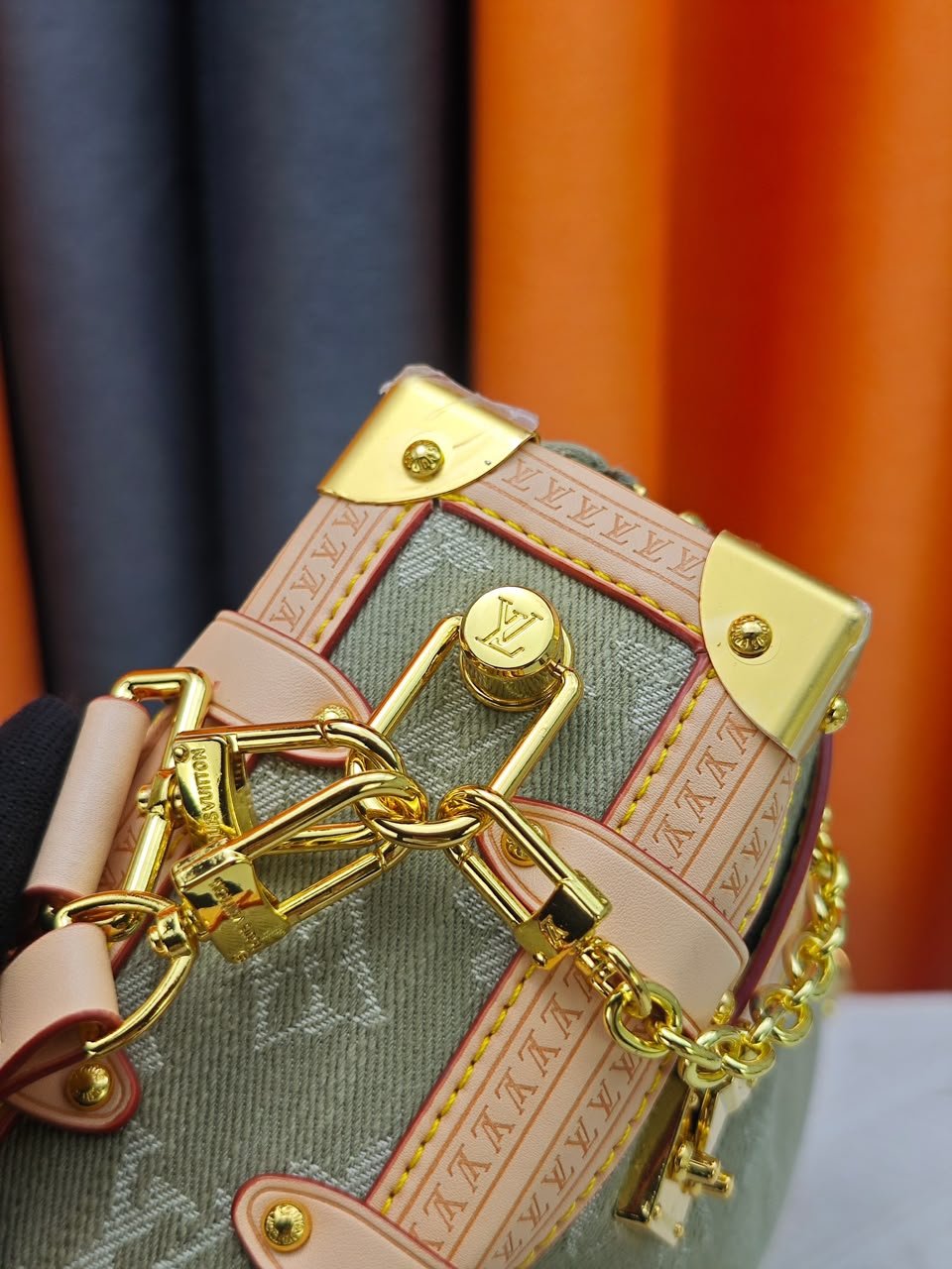 Louis Vuitton East West MM Side Trunk Bag Khaki Denim 28cm M27451