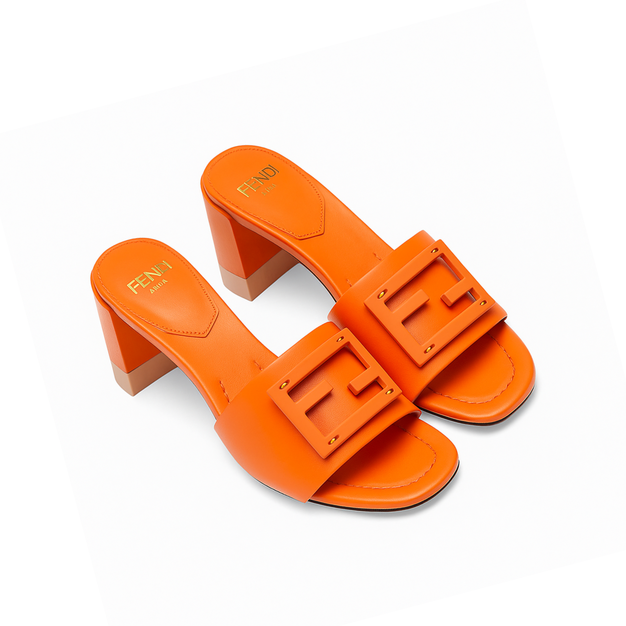 Fendi Signature Leather High Heel Orange