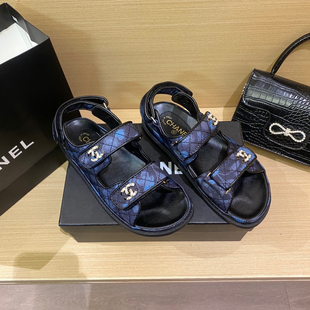 Chanel Dad Slingback Sandals Blue Black