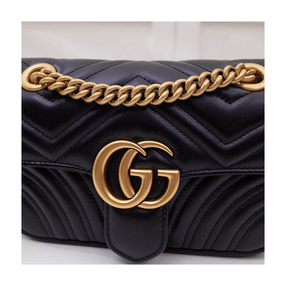 Gucci GG Marmont Matelasse Chevron Leather Mini Bag Black